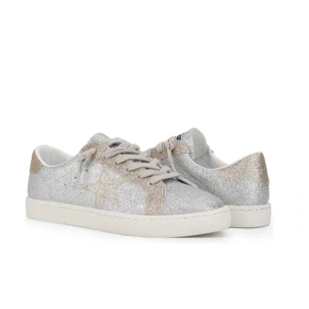 Vintage Havana NIB Bianca Sneaker Matt Silver Glitter Sz‎ 7.5 Gold Glam Low Top